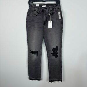 Good American Good Icon Black Distressed Denim Baggy Jeans Tall Long